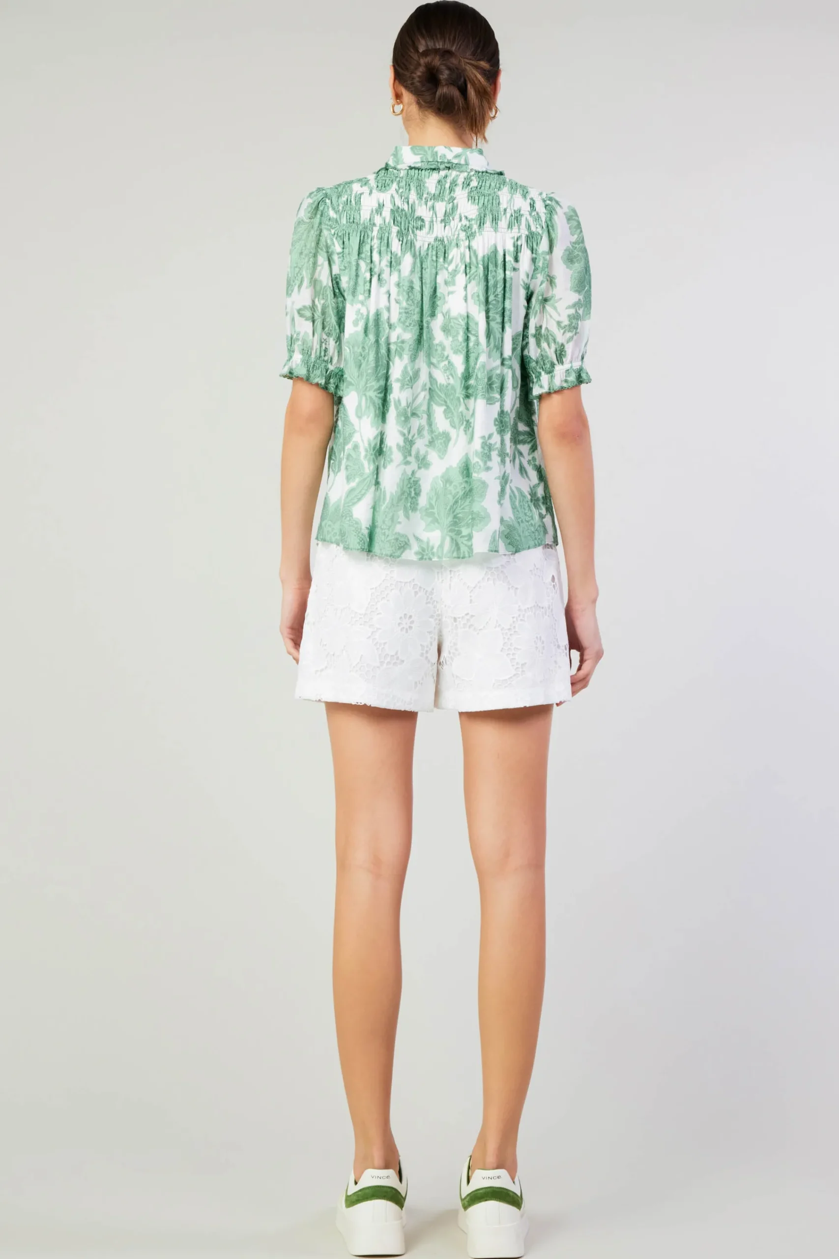 Current Air Short Sleeve Tops-Tulip Jacquard Blouse GREENFLORAL