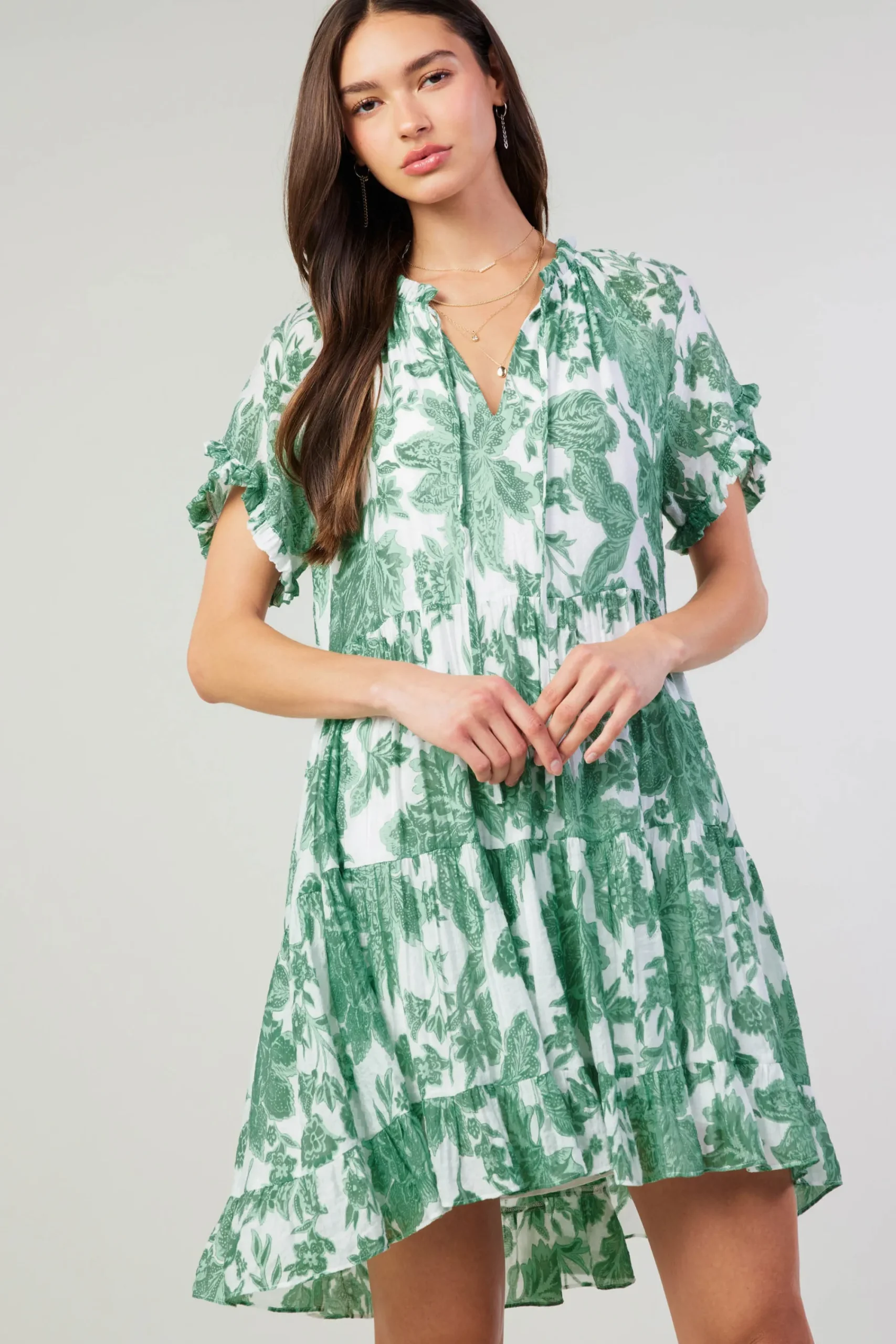 Current Air Midi Dresses | Mini Dresses-Tulip Jacquard Mini Dress GREENFLORAL