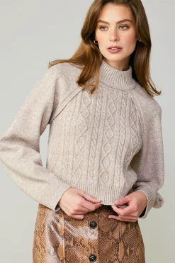 Current Air Sweaters-Two Piece Cable Knit Sweater OATMILK