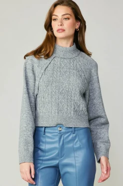 Current Air Sweaters-Two Piece Cable Knit Sweater MELANGEGREY