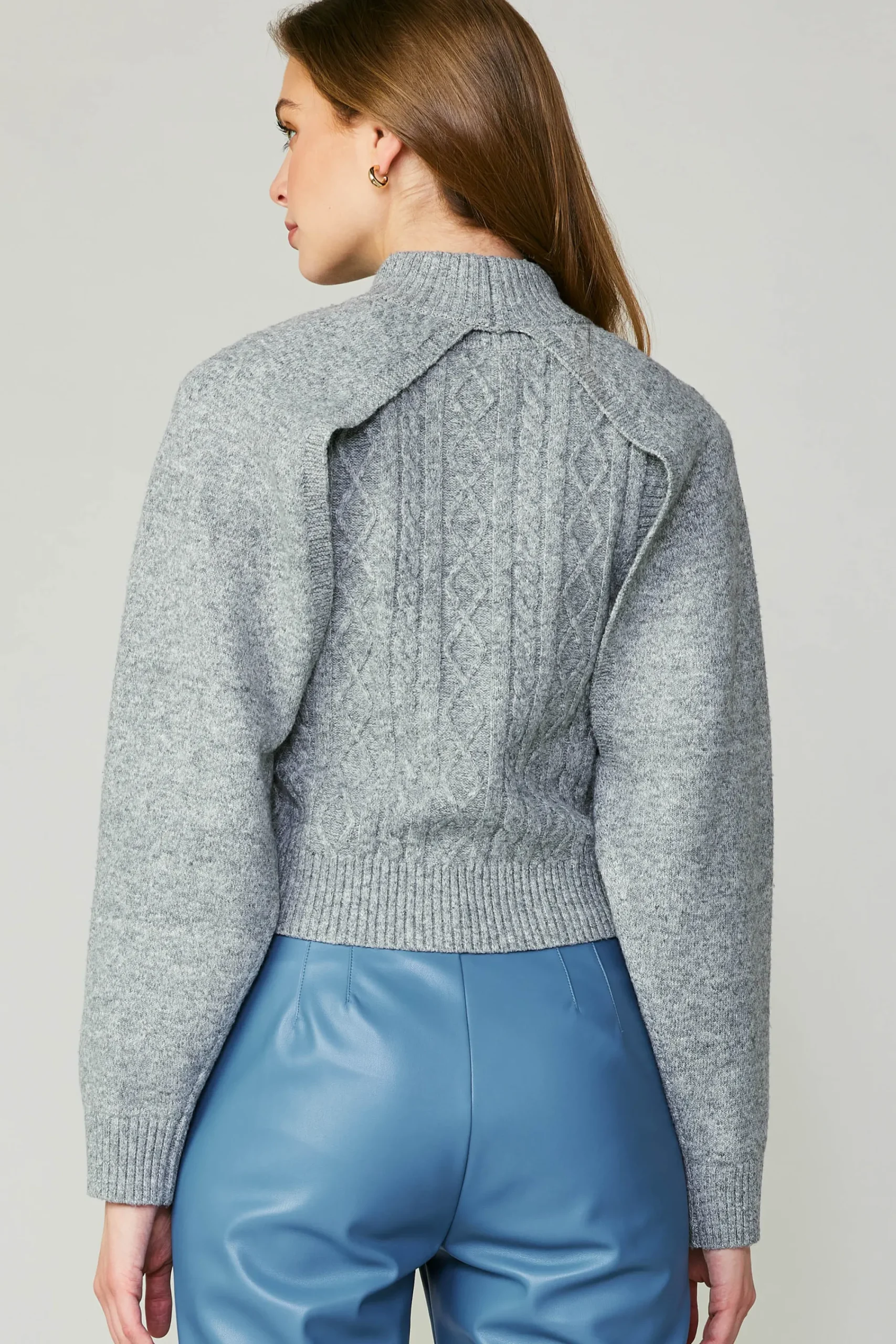 Current Air Sweaters-Two Piece Cable Knit Sweater MELANGEGREY