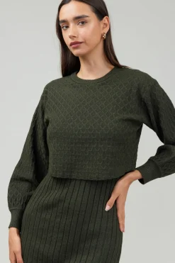 Current Air Knitwear | Midi Dresses-Two Piece Sweater Dress DARKMOSSGREEN