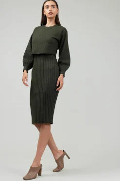 Current Air Knitwear | Midi Dresses-Two Piece Sweater Dress DARKMOSSGREEN