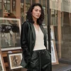 Current Air Coats & Jackets-Two Tone Vegan Leather Jacket DARKGREEN