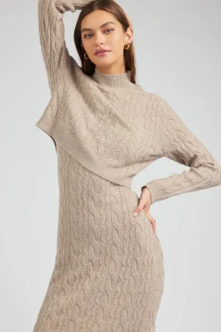 Current Air Knitwear | Midi Dresses-Two-piece Cable Knit Dress OATMEAL