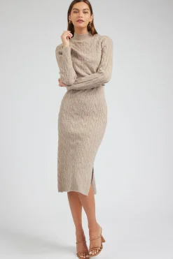 Current Air Knitwear | Midi Dresses-Two-piece Cable Knit Dress OATMEAL