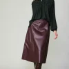 Current Air Skirts-Vegan Leather Midi Skirt BURGUNDY