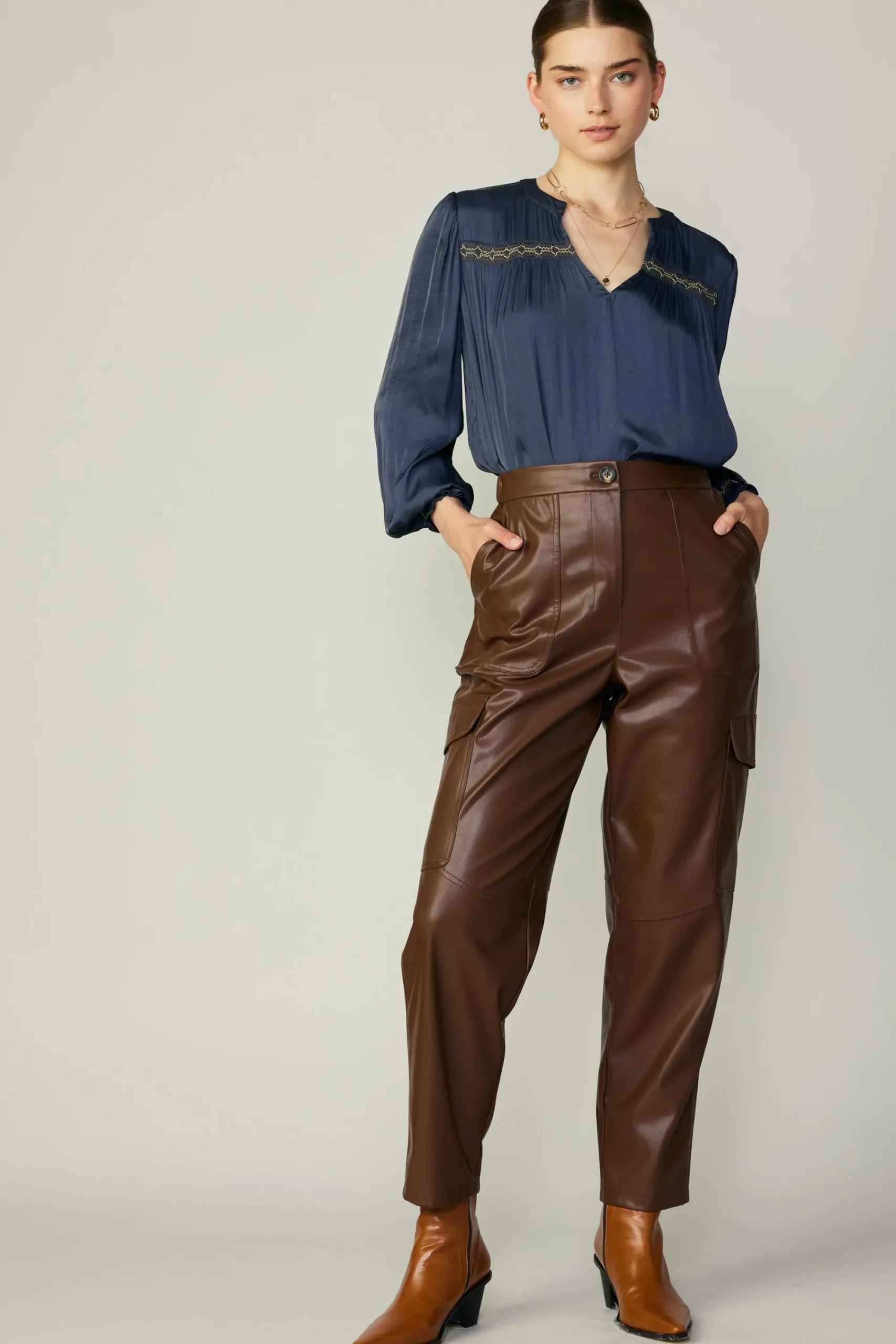 Current Air Pants-Vegan Leather Trousers BROWN
