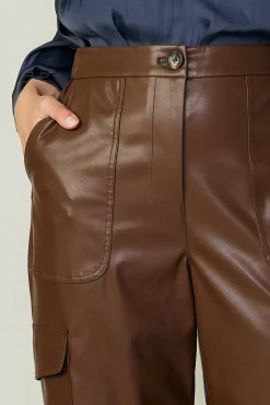 Current Air Pants-Vegan Leather Trousers BROWN