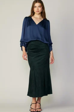 Current Air Skirts-Vegan Suede Fishtail Skirt DARKGREEN