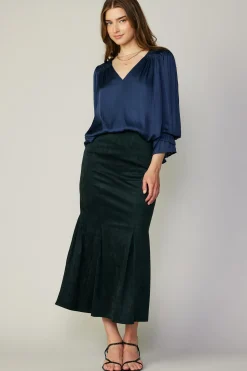 Current Air Skirts-Vegan Suede Fishtail Skirt DARKGREEN