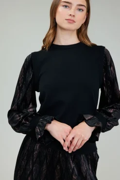 Current Air Knitwear | Long Sleeve Tops-Velvet Foil Sweater Top BLACKBRONZEMULTI