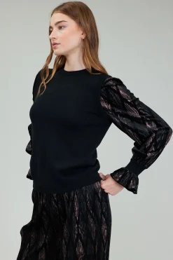 Current Air Knitwear | Long Sleeve Tops-Velvet Foil Sweater Top BLACKBRONZEMULTI