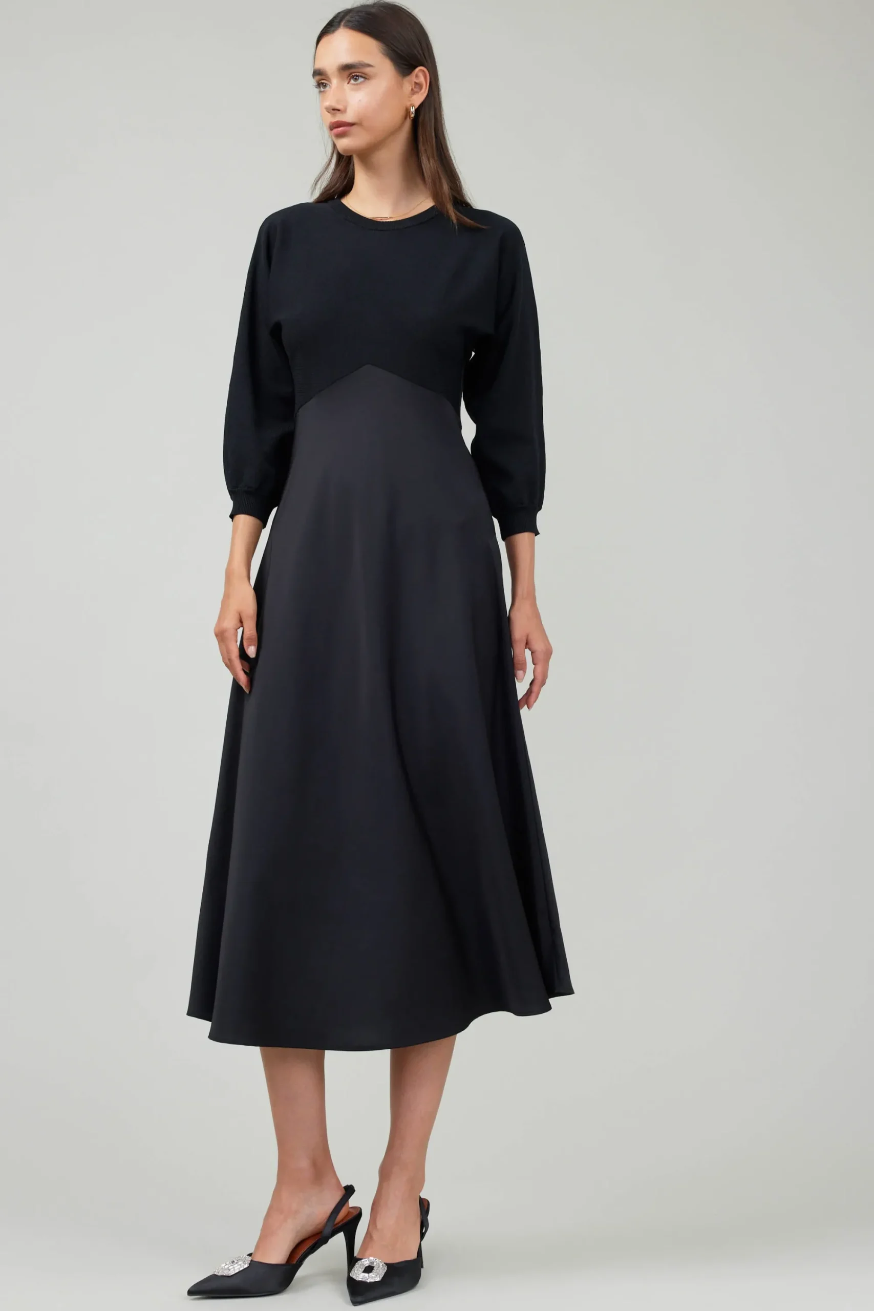 Current Air Knitwear | Midi Dresses-Vienna Knit Midi Dress BLACK