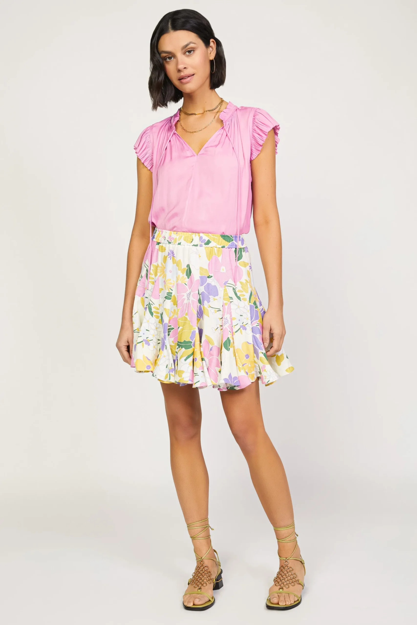 Current Air Skirts-Vintage Floral Godet Skirt WHITE
