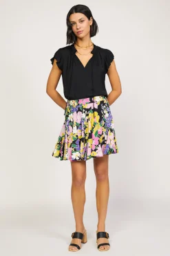 Current Air Skirts-Vintage Floral Godet Skirt BLACK