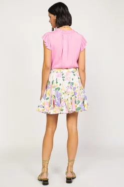 Current Air Skirts-Vintage Floral Godet Skirt WHITE