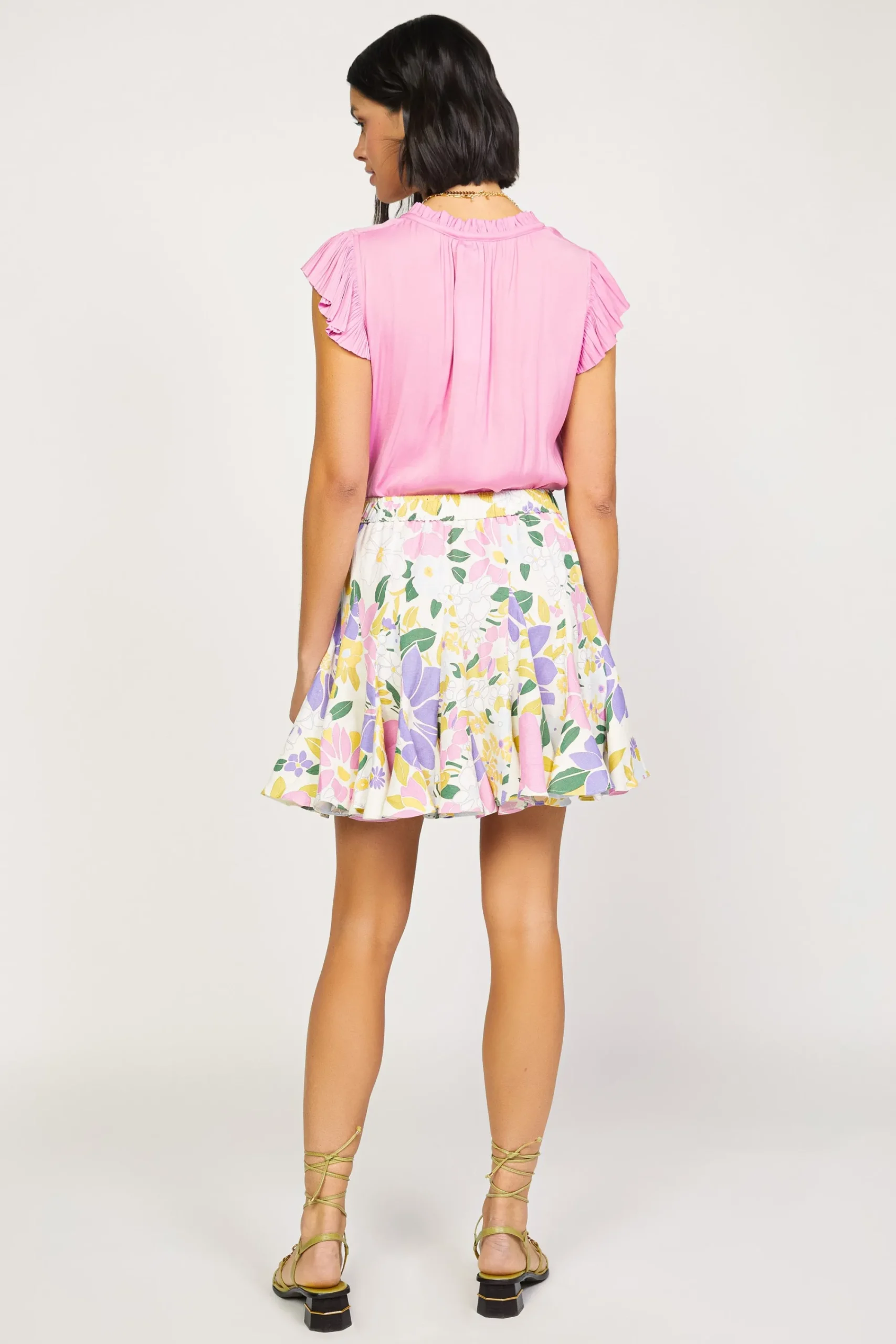Current Air Skirts-Vintage Floral Godet Skirt WHITE