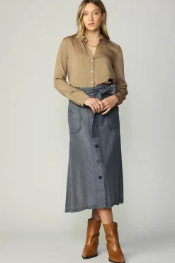 Current Air Skirts-Washed Utility Skirt BLACKCHAMBRAY