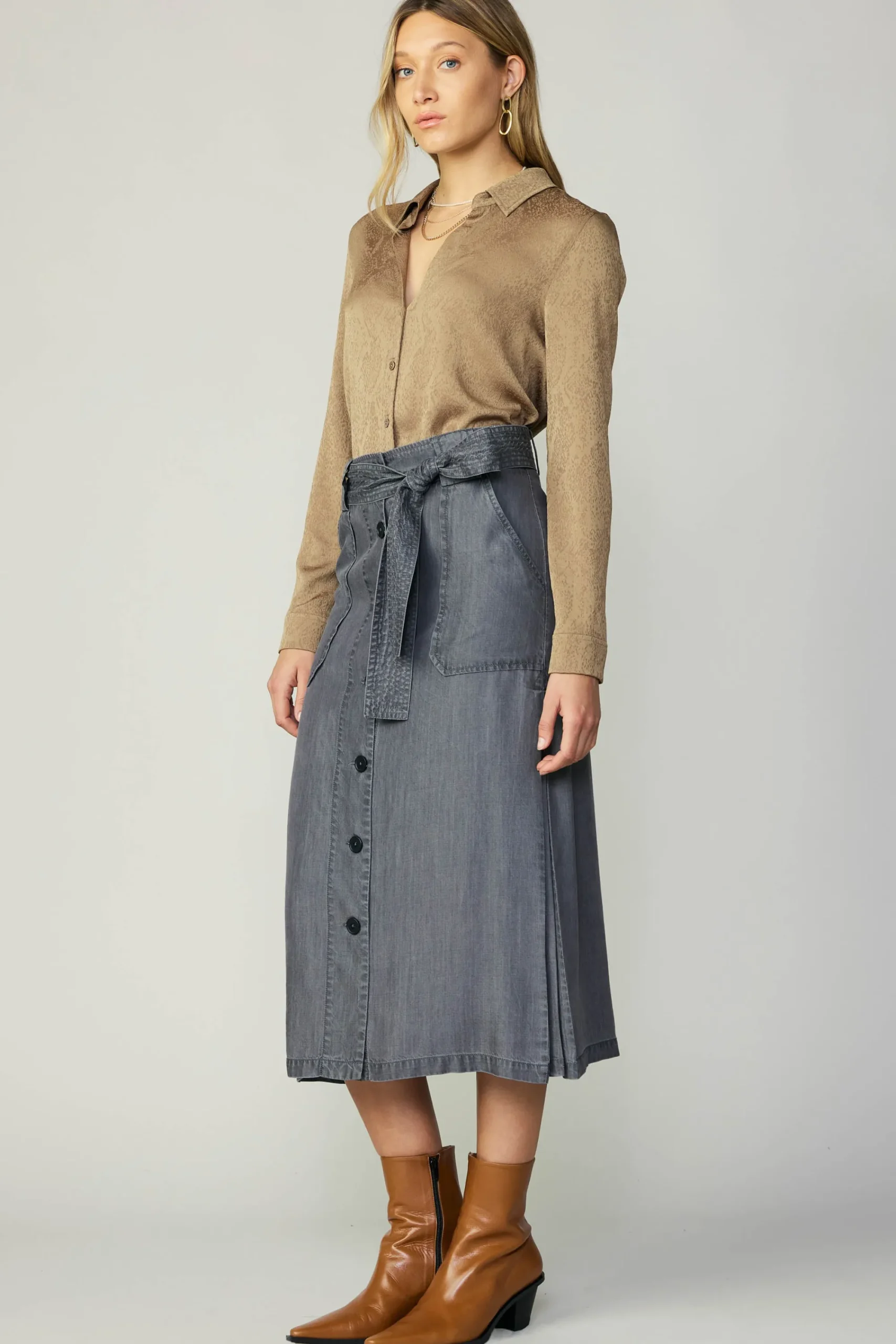 Current Air Skirts-Washed Utility Skirt BLACKCHAMBRAY