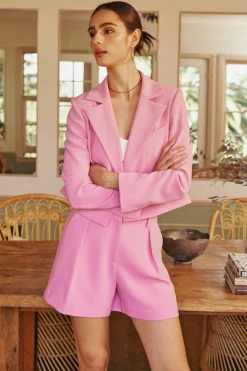 Current Air Coats & Jackets-Welt Pocket Cropped Blazer PINK
