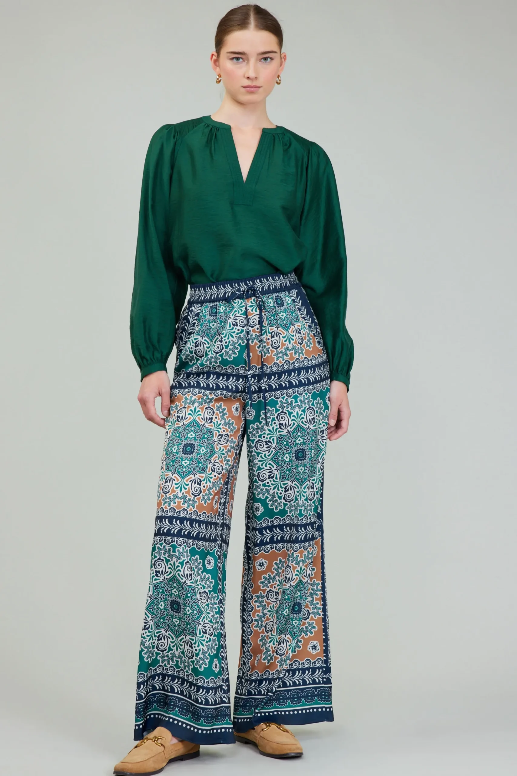 Current Air Pants-Wide Leg Bordered Pants GREENMLT