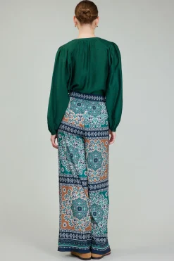 Current Air Pants-Wide Leg Bordered Pants GREENMLT