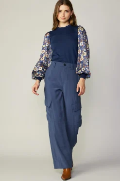 Current Air Pants-Wide Leg Cargo Pant SLATENAVY