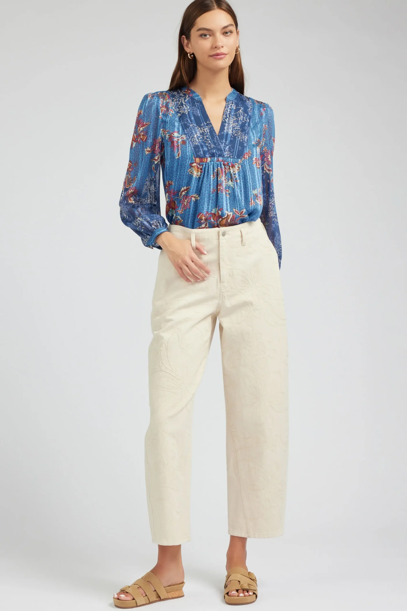 Current Air Pants-Wide Leg Embroidered Pant NATURAL