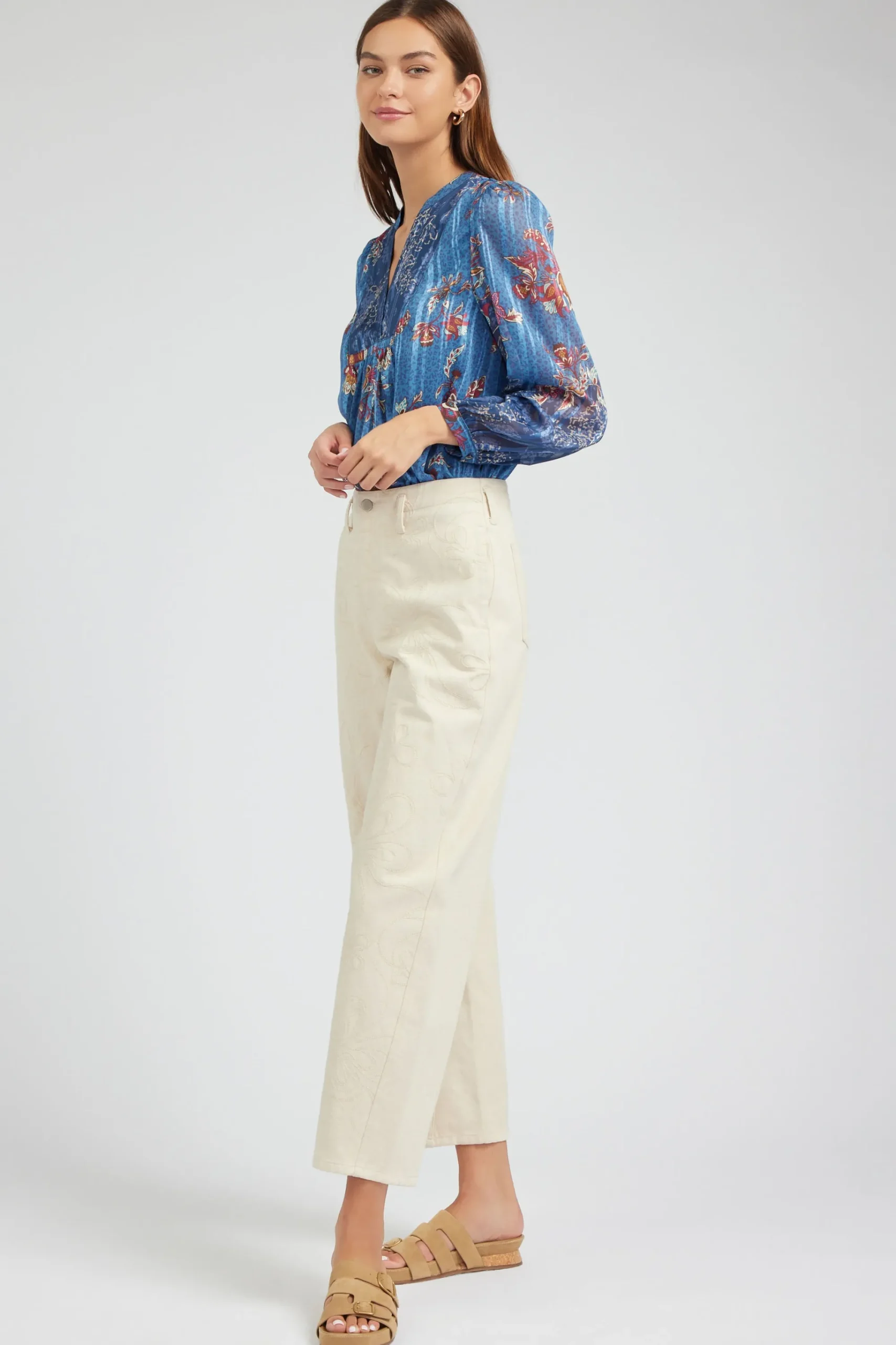 Current Air Pants-Wide Leg Embroidered Pant NATURAL
