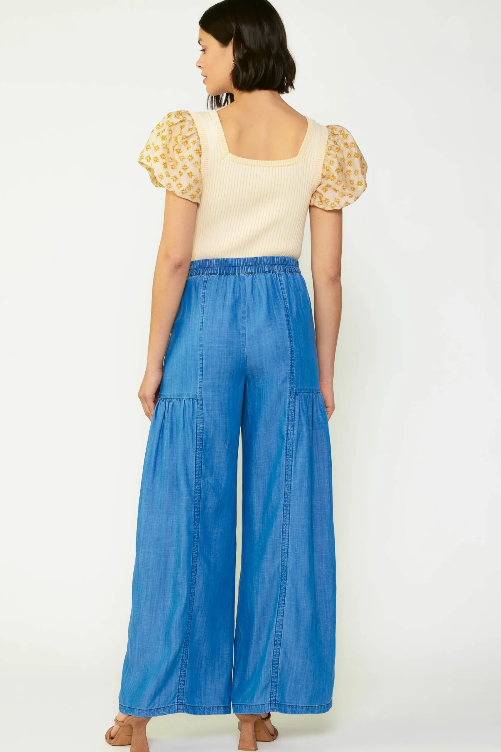 Current Air Pants-Wide Leg Tiered Pants CHAMBRAY