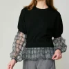 Current Air Long Sleeve Tops | Sweaters-Windowpane Plaid Sweater Top BLACK