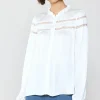 Current Air Long Sleeve Tops-Yoke Lace Blouse WHITE