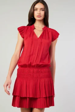Current Air Mini Dresses-Zoey Pleated Mini Dress RED