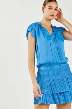Current Air Mini Dresses-Zoey Pleated Mini Dress TRANQUILBLUE