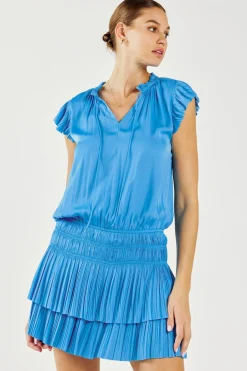 Current Air Mini Dresses-Zoey Pleated Mini Dress TRANQUILBLUE