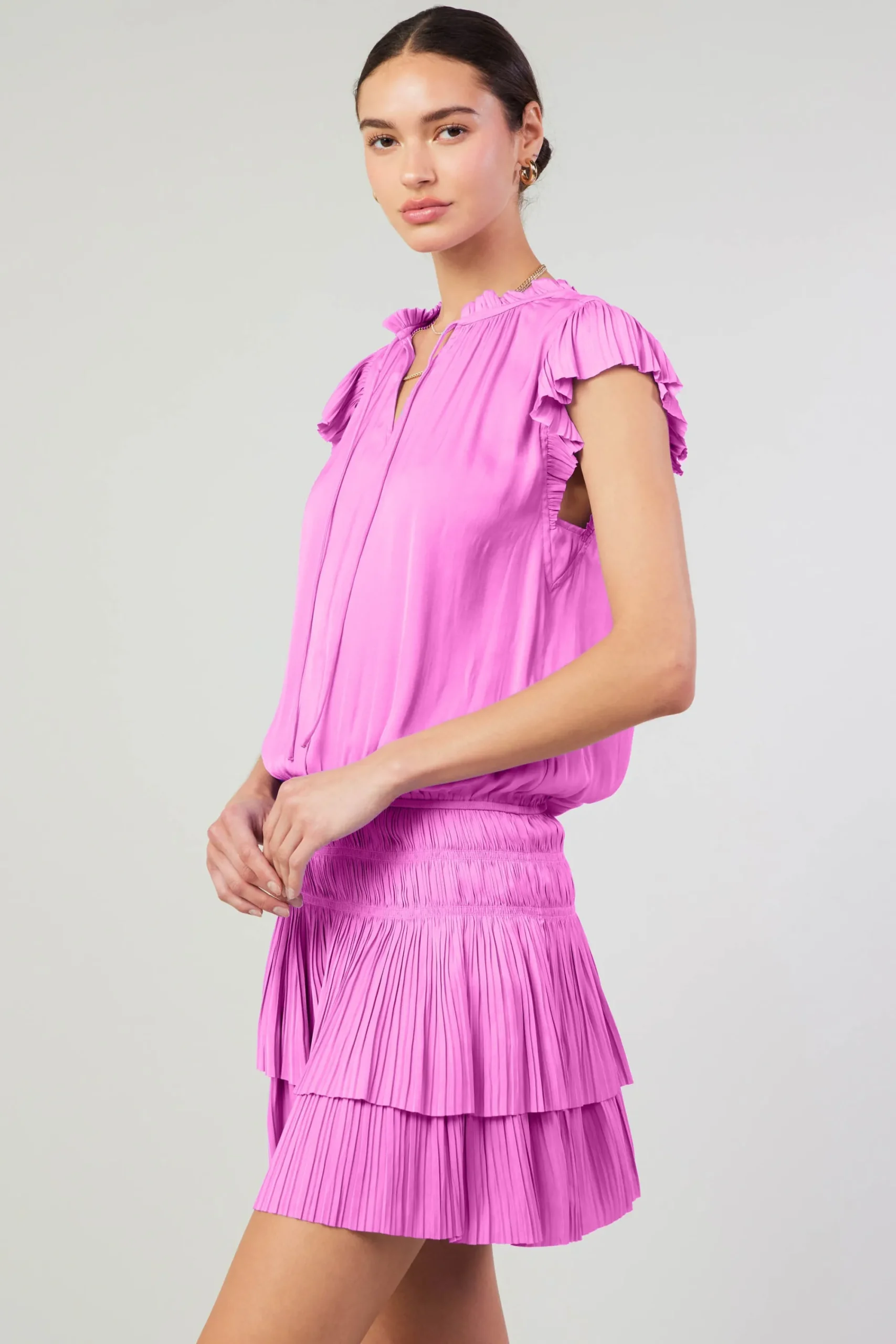 Current Air Mini Dresses-Zoey Pleated Mini Dress PINK