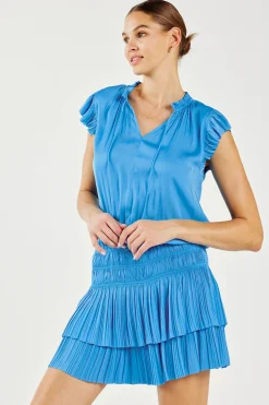 Current Air Mini Dresses-Zoey Pleated Mini Dress TRANQUILBLUE