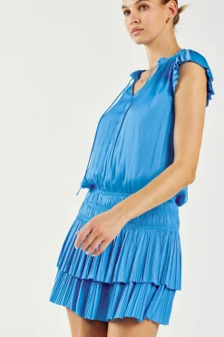 Current Air Mini Dresses-Zoey Pleated Mini Dress TRANQUILBLUE