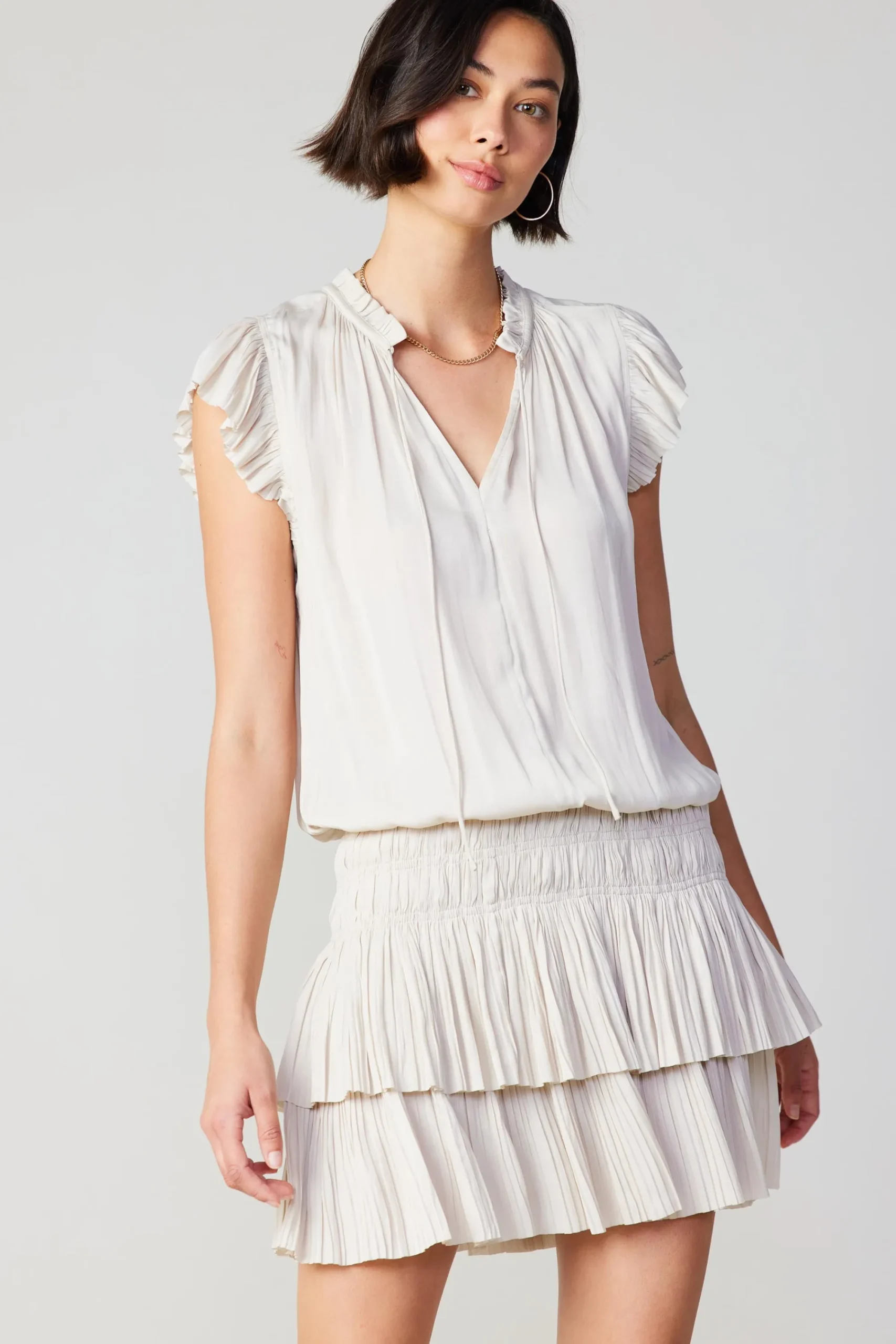 Current Air Mini Dresses-Zoey Pleated Skirt Mini Dress ECRU