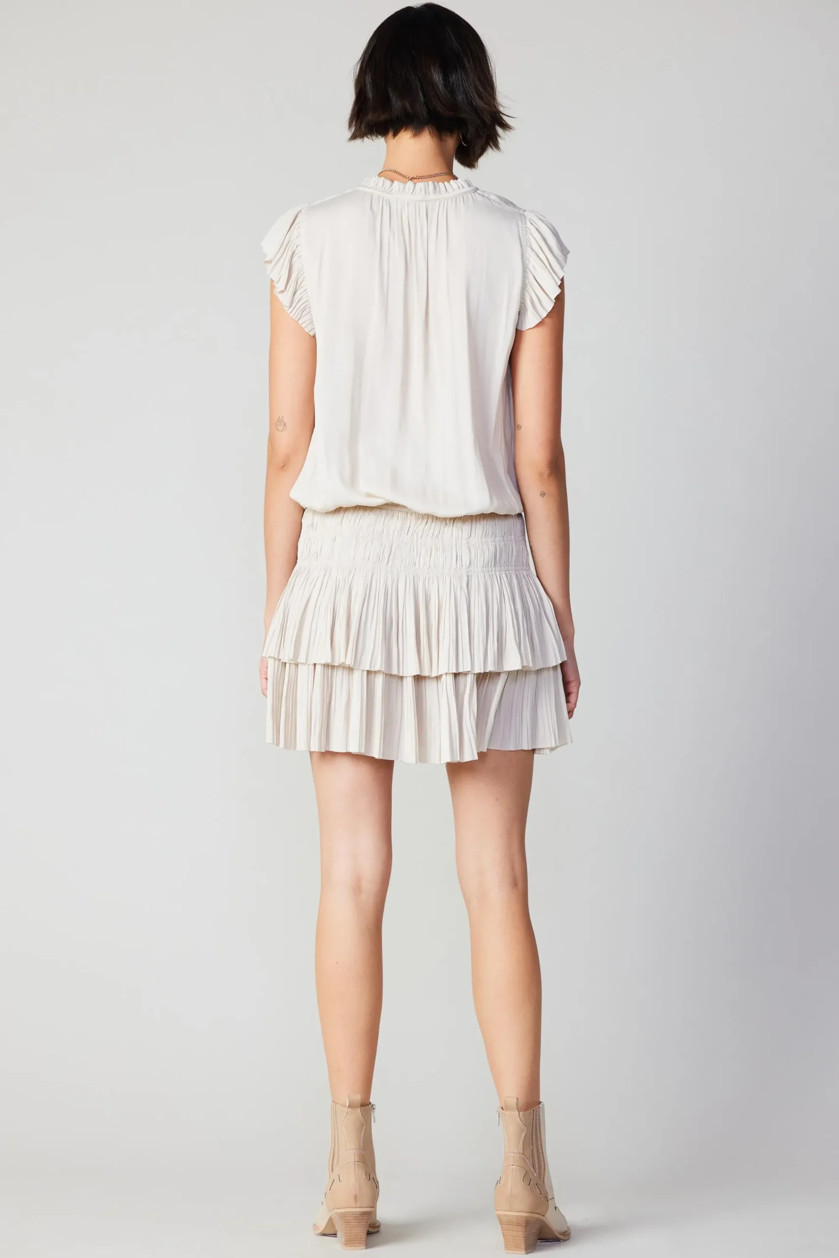 Current Air Mini Dresses-Zoey Pleated Skirt Mini Dress ECRU